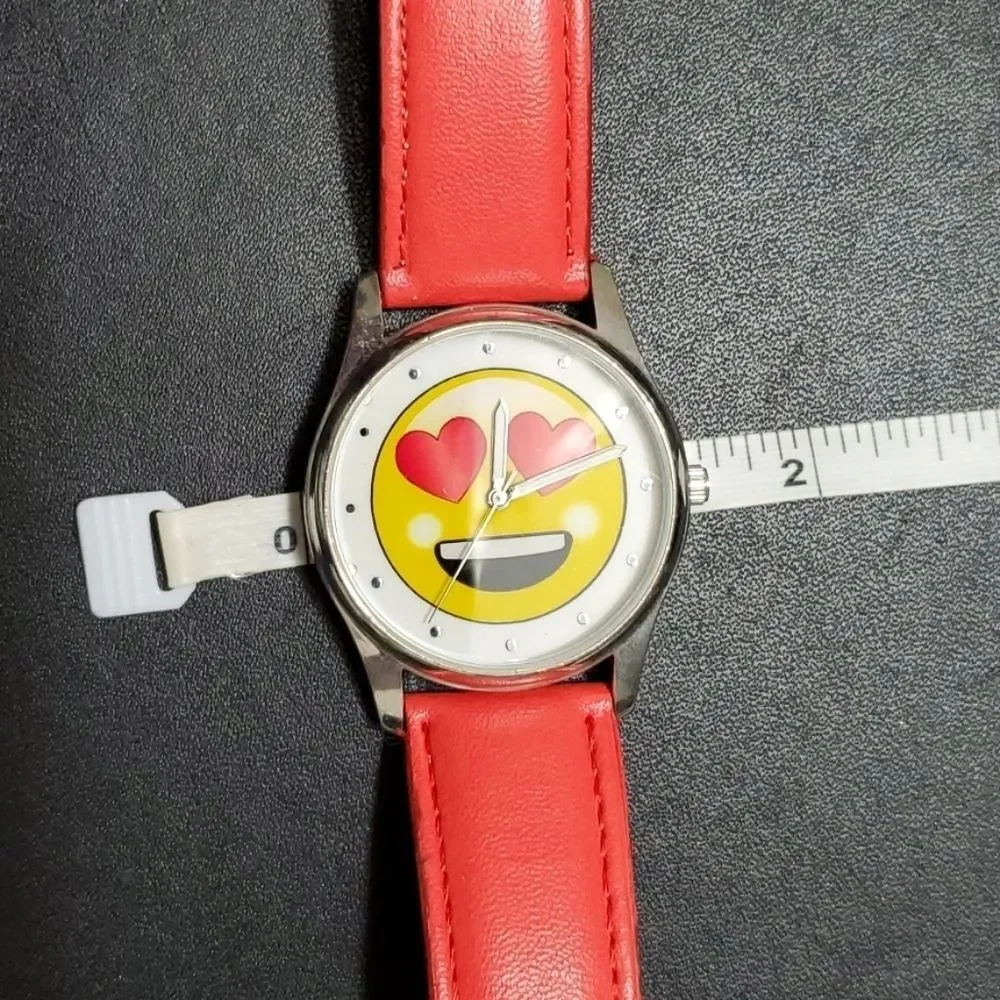 Red and yellow happy face emoji watch